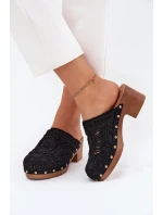 Háčkované Dámské Pantofle Na Podpatku Černé Senevia