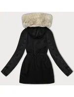 Černo-béžová dámská bunda parka s džínovými rukávy Way Mode (WD202301)