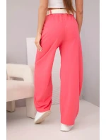 Dámské bavlněné kalhoty se širokými nohavicemi a páskem malinové