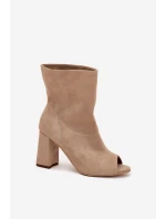 Semišové Boty Na Podpatku S Otevřenými Prsty Béžové Zazoo 3830