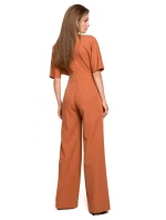 S285 Kombinéza s výstřihem do V a širokými nohavicemi - černá