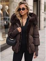 Dámská zimní bunda s kožešinou a kapucí, tmavě hnědá, FashionStreet TY5889