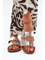 Dámské Pantofle Na Korkové Platformě S Přezkami Stříbrné Vesina