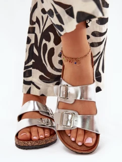 Dámské Pantofle Na Korkové Platformě S Přezkami Stříbrné Vesina