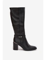 Dámské kozačky Muszkieterki zateplené na klínku s přezkou Sergio Leone KZ25738 černé