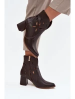 Kožené otevřené dámské kotníkové boty na podpatku Zazoo 3647 čokoládové
