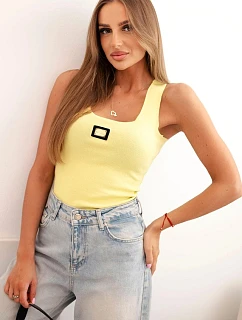 Dámská pruhovaná top s ramínky a ozdobnou nášivkou žlutá