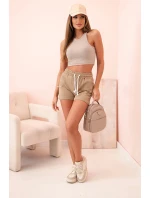 Dámské bavlněné kraťasy s gumou a zavazováním v pase camel