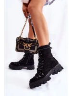 Teplé semišové boty dělnické vázané Černá Pierro