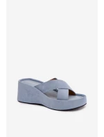 Dámské nazouváky na platformě z eko semiše modré Calorine