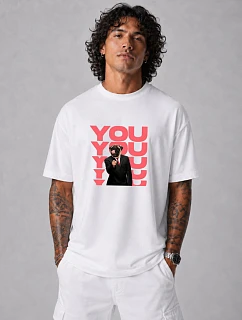Pánské tričko oversize s nápisem YOU bavlna bílá FashionStreet NX1034R