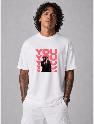 Pánské tričko oversize s nápisem YOU bavlna bílá FashionStreet NX1034R