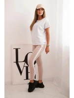 Dámský bavlněný komplet s tričkem a legínami s lampasem bílý
