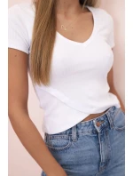 Dámská pruhovaná blůza s véčkovým výstřihem a krátkým rukávem bílá Dámská pruhovaná blůza s véčkovým výstřihem a krátkým rukávem bílá