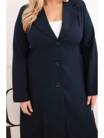 Dámský kabát Plus Size klasický s knoflíky a límečkem modrý