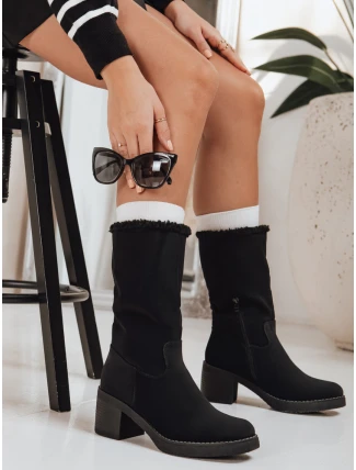 Dámské semišové kozačky na podpatku černé FashionStreet ZY1256