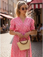 Dámské midi šaty s květinovým vzorem v růžové barvě FashionStreet EY2658 Dámské midi šaty s květinovým vzorem v růžové barvě FashionStreet EY2658