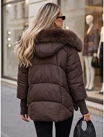 Dámská zimní bunda s kožešinou a kapucí, tmavě hnědá, FashionStreet TY5889