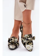 Kožené Lodičky S Květinami A Mašlí Černé N6539-44