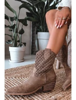 Dámské perforované kotníkové boty na podpatku béžové Ferissa