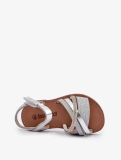 Lesklé dětské stříbrné sandály na suchý zip Delphina