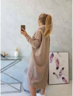 Zateplené šaty s kapucí tmavě béžové