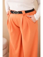 Dámské kalhoty Plus Size viskózové s širokou nohavicí a pásem meruňkové