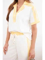 Dámský komplet máslový s polo mikinou a širokými kalhotami žlutý