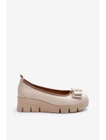 Kožené baleríny na platformě s ozdobou krémové Lewski 3384 Kožené baleríny na platformě s ozdobou krémové Lewski 3384