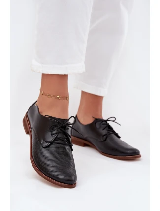 Dámské kožené elegantní šněrovací polobotky Zazoo 4238 Černé