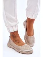 Kožené dámské prolamované baleríny Béžová Lucy