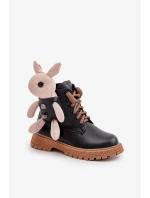 Kožené Zateplené Dětské Kotníkové Boty Na Zip S Medvídkem Vinceza Černé