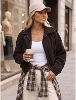 Dámská krátká čokoládová kordová bunda FashionStreet TY6018 Dámská krátká čokoládová kordová bunda FashionStreet TY6018