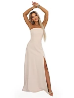 663-1 ELARA korzetové maxi šaty s rozparkem a zavazováním na zádech - béžové