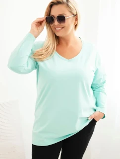 Dámská blůza Plus Size s výstřihem do V a dlouhým rukávem mátová