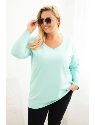 Dámská blůza Plus Size s výstřihem do V a dlouhým rukávem mátová