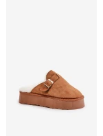 Dámské pantofle na silné podrážce s kožešinou a sponou Camel Linneola