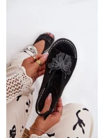 Dámské sandály na plochém podpatku s ozdobou černé Setorina