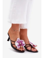 Dámské Pantofle Na Podpatku Se Umělou Květinou Černé Reyi