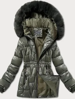 Dámská zimní bunda v khaki barvě se stahováním v pase S'west (B8177-11)