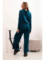 Dámská souprava z veluru s širokými nohavicemi a mikinou s kapucí chabrová