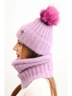 Dámská zimní souprava s bambulí a šálou fialová Dámská zimní souprava s bambulí a šálou fialová