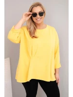 Dámská blůza plus size s bavlnou a dlouhým rukávem a nařasením žlutá