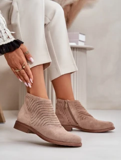 Dámské Kotníkové Boty Na Plochém Podpatku Ažurové Béžové S.Barski