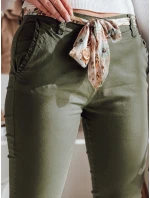 Dámské látkové chinos kalhoty s páskem ROSSALI olivové FashionStreet UY2596