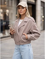 Krátký dámský dvouřadý kabát v béžové barvě FashionStreet TY6025 Krátký dámský dvouřadý kabát v béžové barvě FashionStreet TY6025
