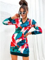 Zeleno/červené velurové šaty se vzorem listů (8268) Zeleno/červené velurové šaty se vzorem listů (8268)