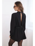 Elegantní dámský overal s dlouhým rukávem a páskem černý