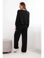 Dámská souprava z viskózy s řetízkem a široké kalhoty černý