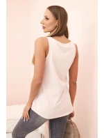 Dámská bavlněná halenka na ramínka s květinovým potiskem pudrově růžová